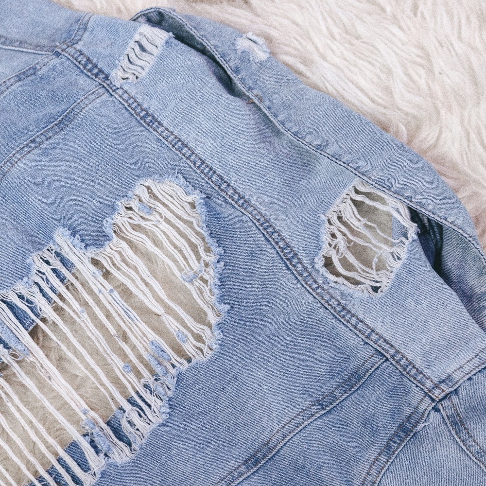 Button Front Ripped Jean Jacket - Picture 12 of 12